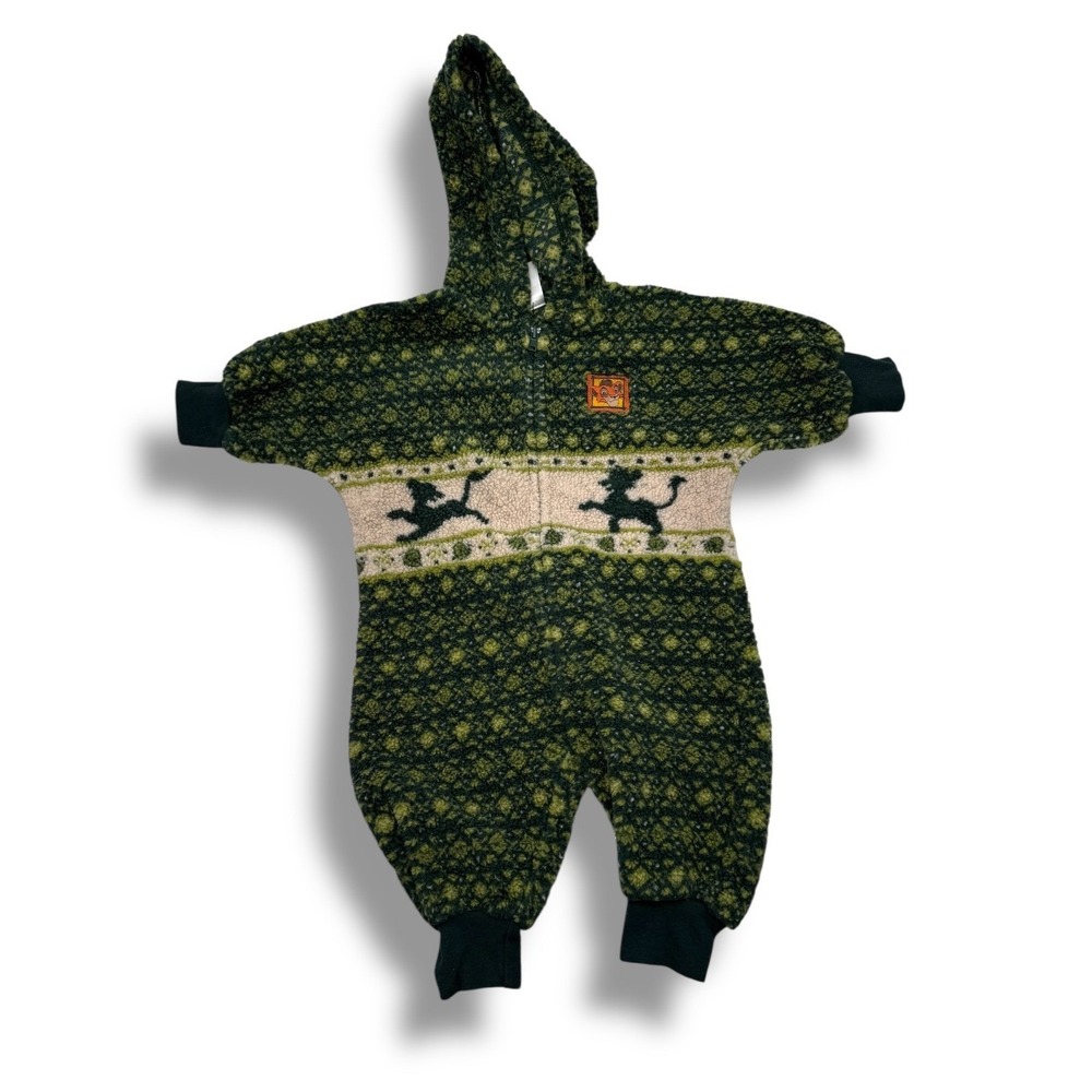 Disney Lion King Fleece Romper Baby 12M Green‎ Simba Hooded Jumpsuit Vintage